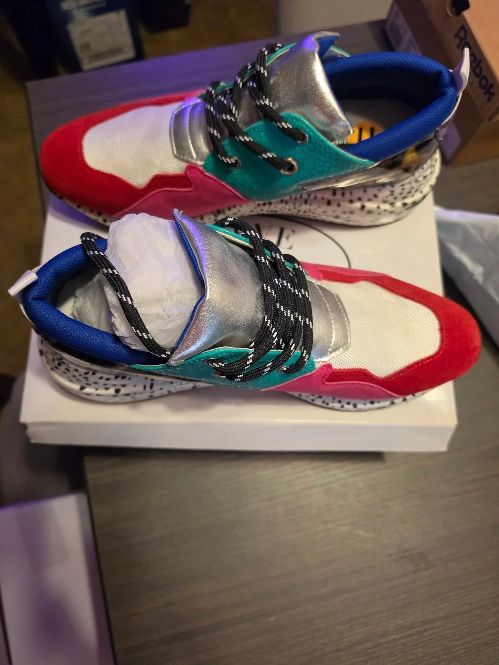 Women's Multi-Color Fashion Sneaker - Pink, Teal & Red
